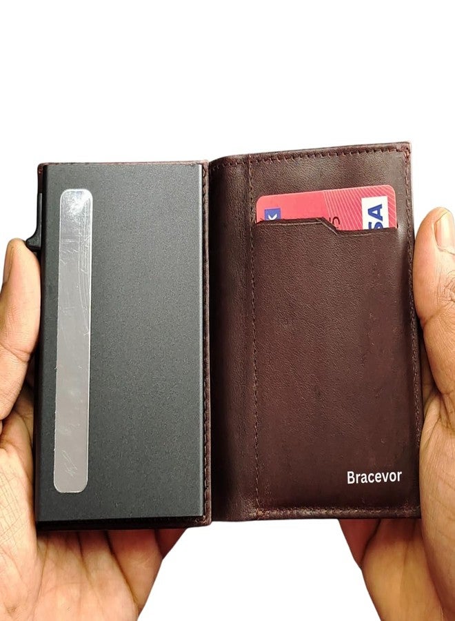 Bracevor Premium Popup Card Holder Trifold Leather Wallet for Men Women - Auburn |4 Pockets+ID Window+Currency Slot + Coin Pocket | RFID & NFC Blocking | Magnetic Closure - Image 5